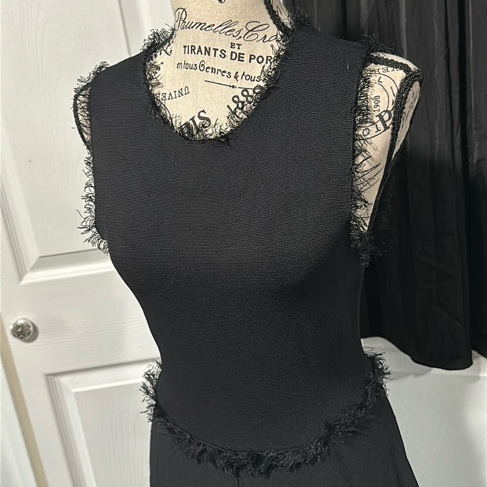 A.L.C Black A-LineFringe Trim Sleeveless Black Midi Dress - Picture 5 of 14